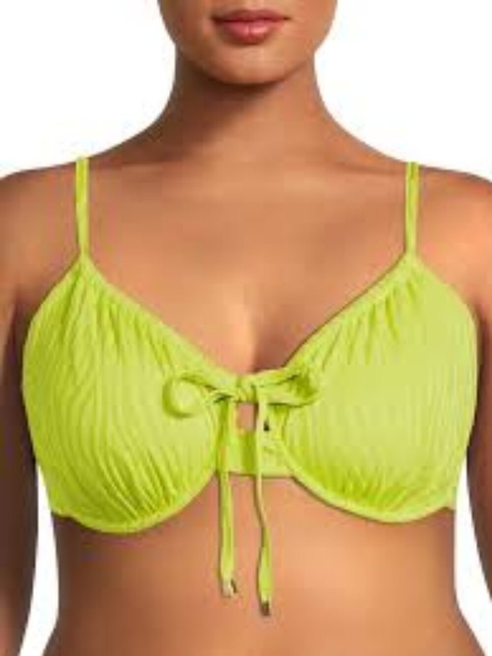NWT Time & Tru size M lime green underwire tie front full coverage bikini top